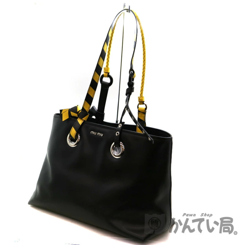 Miu Miu Tote Bag Leather Black Yellow